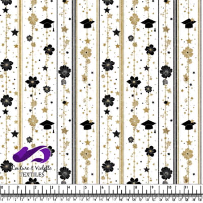 Graduation Celebration with Black and Gold Stars and Flowers Pattern