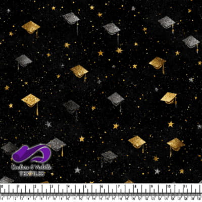 Black and Gold Graduation Caps and Stars Pattern