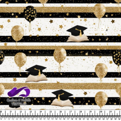 Graduation Celebration Pattern with Caps Balloons and Stars