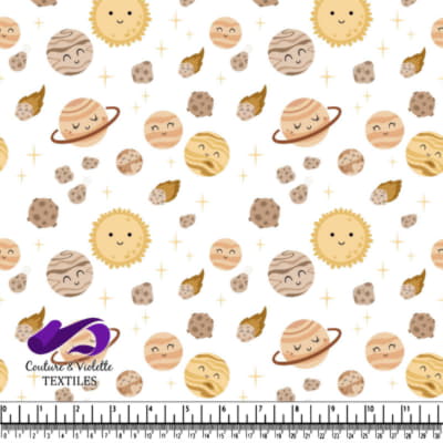 Motif Planétaire de Dessins Animés avec Soleils, Planètes et Astéroïdes