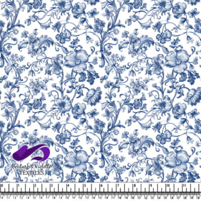 Blue and white floral vintage pattern with flowers and leaves