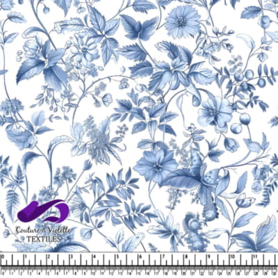 Motif Floral Botanique Vintage Bleu et Blanc
