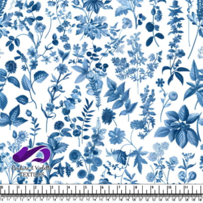 Blue floral botanical pattern on white background
