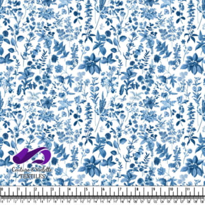 Blue floral botanical pattern on white background