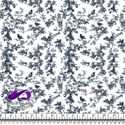 Motif Vintage d'Oiseaux Bleus et de Branches sur Fond Blanc