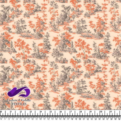 Vintage Orange and Gray Scenic Toile Fabric Pattern