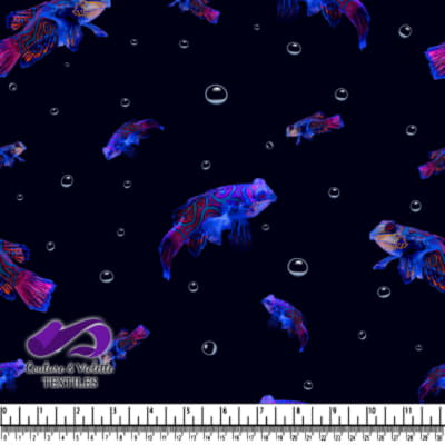 Neon Betta Fish Swimming With Bubbles on Dark Background