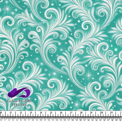 Teal and White Swirling Floral Pattern Fabric Design