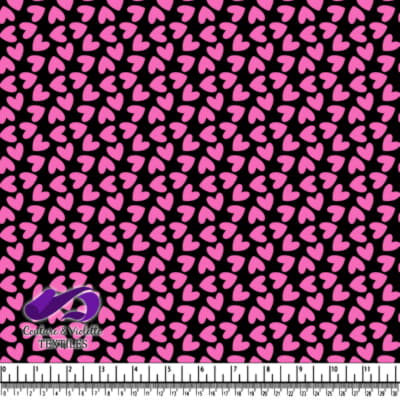 Pink Hearts Pattern on Black Background Fabric Design