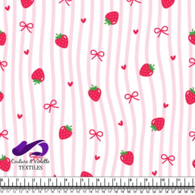Pink Striped Pattern with Strawberries and Bows Design