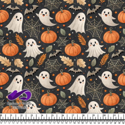 Cute Halloween Ghosts Bats Pumpkins and Spiderwebs Pattern