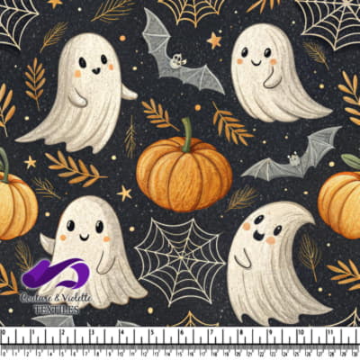 Cute Halloween Ghosts Pumpkins and Bats Pattern