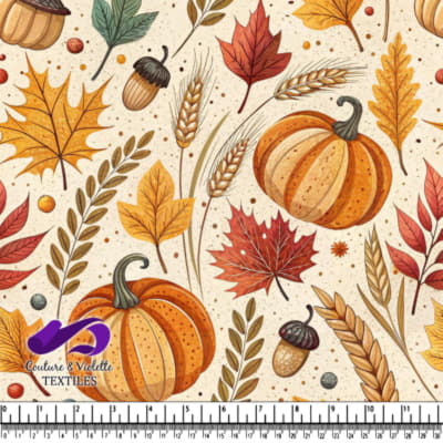 Autumn Harvest Fall Leaves Pumpkins and Acorns Pattern