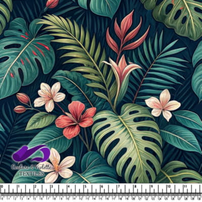 Tropical Leaves and Exotic Flowers Pattern
