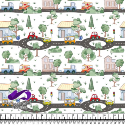 Cartoon City Traffic and Trees Pattern