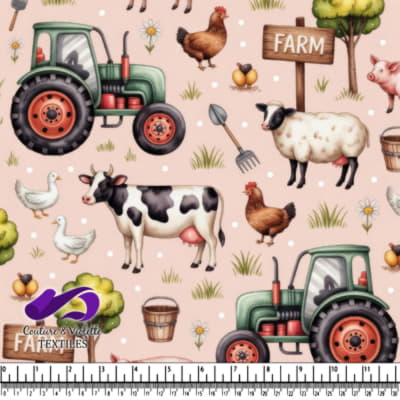Motif de Vie à la Ferme avec Animaux et Tracteurs