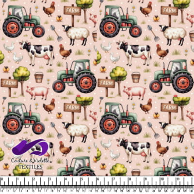 Motif de Vie à la Ferme avec Animaux et Tracteurs