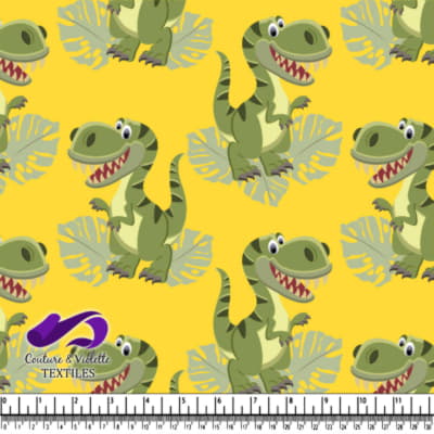 Mignon Dinosaure Vert sur Fond Jaune