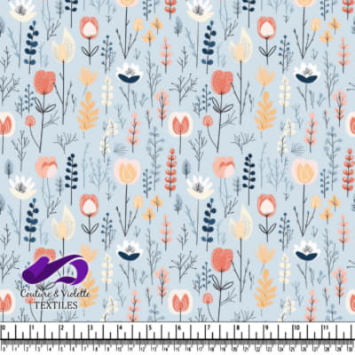 Pastel Floral Garden Pattern on Blue