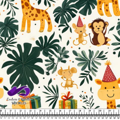 Animaux de la jungle mignons avec chapeaux de fête et cadeaux