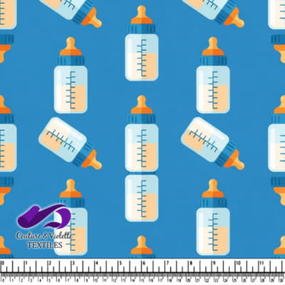 Baby Bottles on Blue Pattern