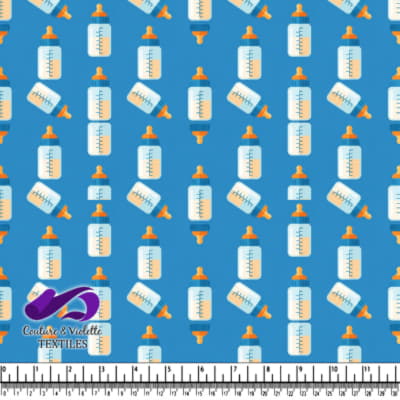 Baby Bottles on Blue Pattern