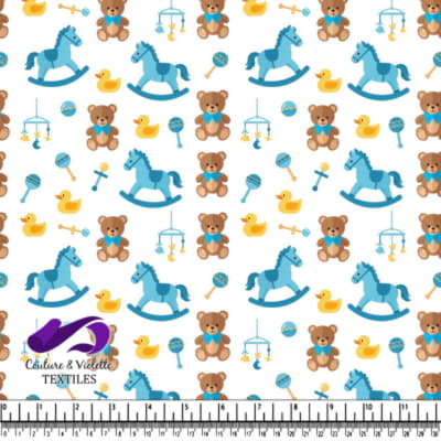 Blue Baby Toys Pattern on White Background