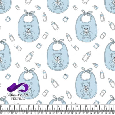 Blue Baby Pattern with Teddy Bears and Bottles