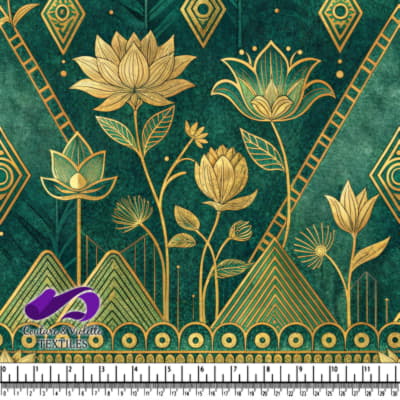 Golden Lotus Flowers on Green Background