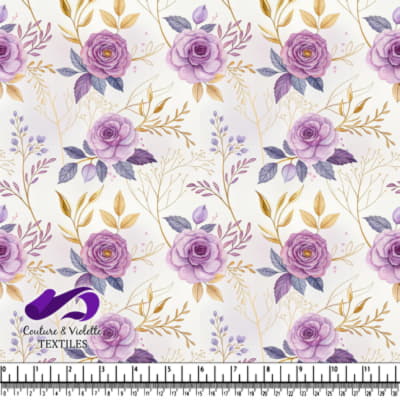 Motif de Roses Pourpres et Feuilles Dorées