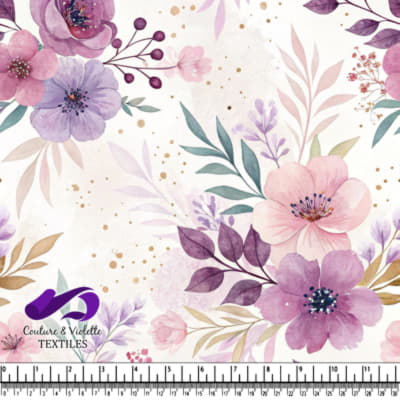 Élégant Motif Floral en Violet et Rose