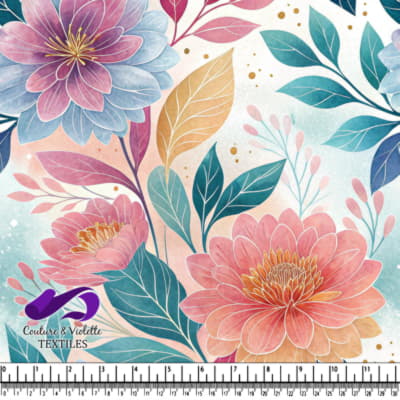 Pastel Floral Garden with Leaves