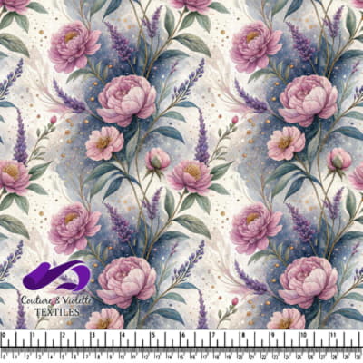 Pivoines pourpres et fleurs de lavande