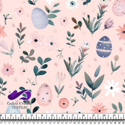 Motif Floral de Pâques sur Fond Rose Pâle