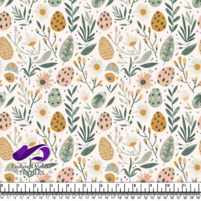 Motif Floral de Pâques avec Feuilles et Oeufs