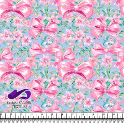 Pink Bows and Floral Pattern on Blue