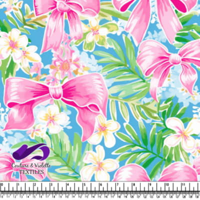 Tropical Floral Pattern with Pink Bows