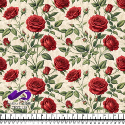 Classic Red Rose Pattern on Cream Background