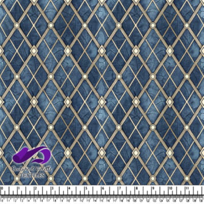 Tissu à Motif Diamant Bleu et Or