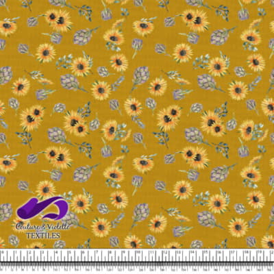 Artichaut and Sunflowers on background color golden yellow