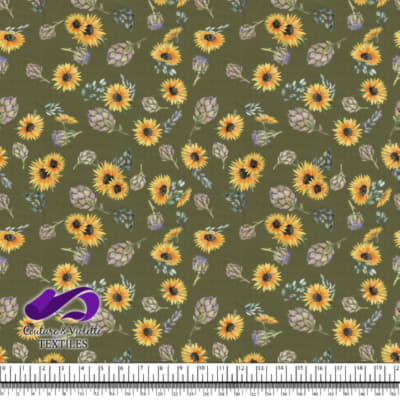 Artichaut and Sunflowers on background color olive