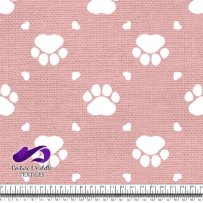 Cat - paws surround by littles hearts on first blush pink texture