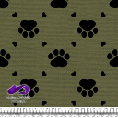 Cat - paws surround by littles hearts on olive texture