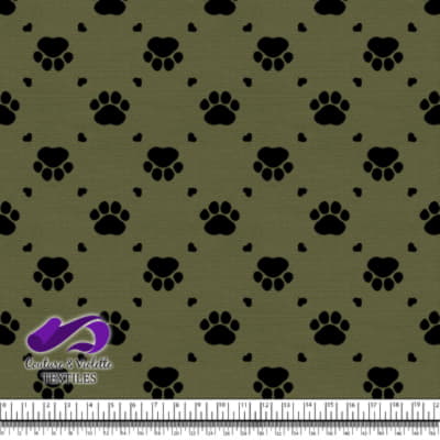 Cat - paws surround by littles hearts on olive texture