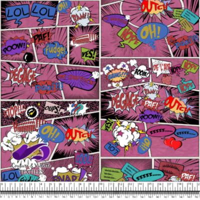 Comic book - Story in style colorful words on a pink background