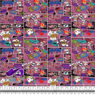 Comic book - Story in style colorful words on a pink background