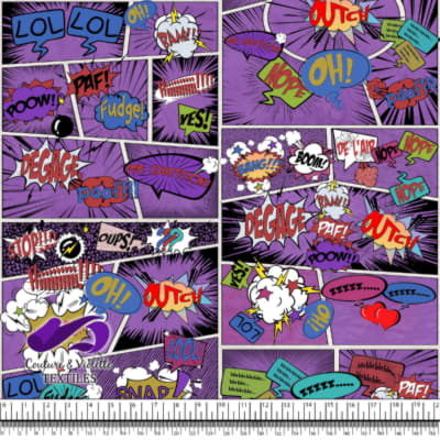 Comic book - Story in style colorful words on a violet background