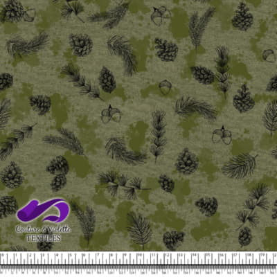 Conifers and Kakis Spots on Olive background