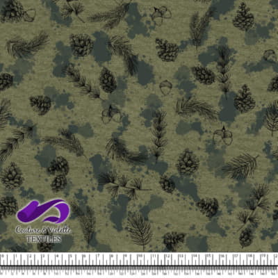 Conifers and dark green spots on Olive background