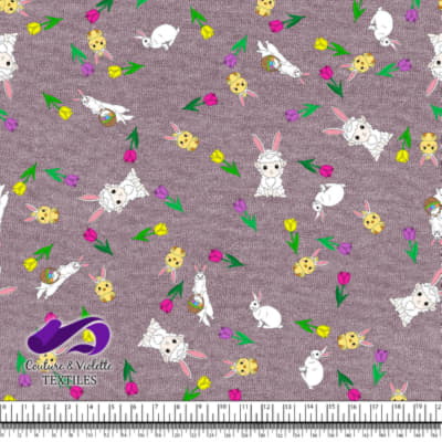 Easter - Ferrets and friends with tulips on textured Elderberry background